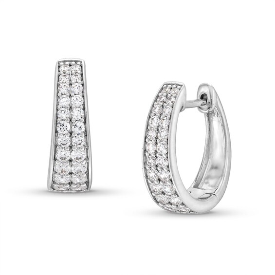 1/2 CT. T.w. Diamond Graduating Double Row Huggie Hoop Earrings in 10K White Gold