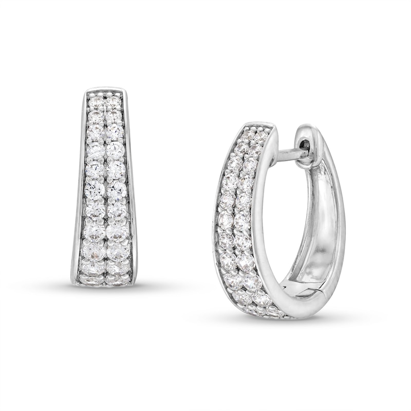 Main Image 1 of 1/2 CT. T.W. Diamond Graduating Double Row Huggie Hoop Earrings in 10K White Gold