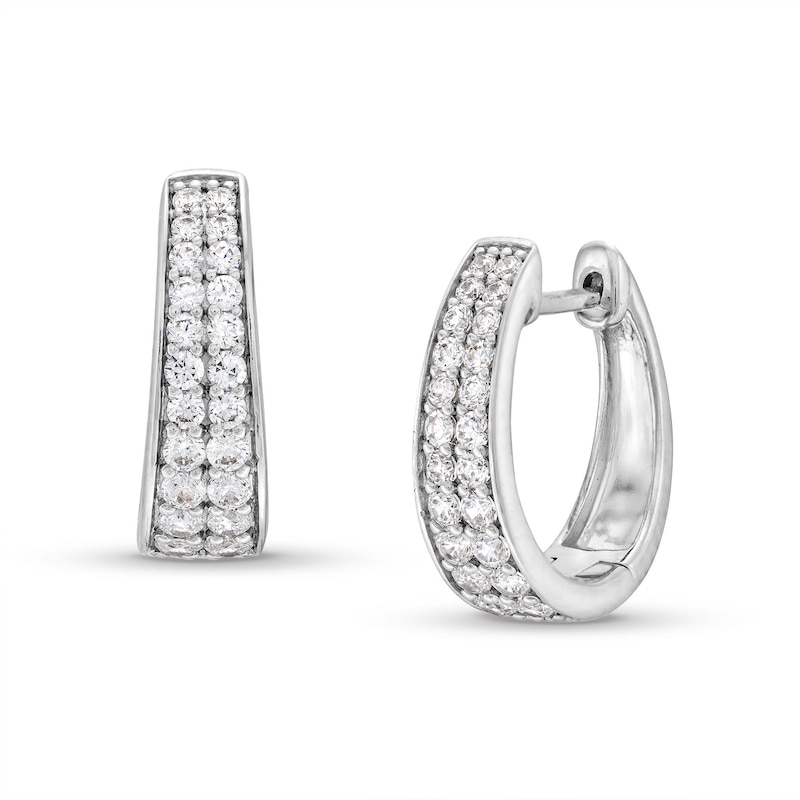 1/2 CT. T.W. Diamond Graduating Double Row Huggie Hoop Earrings in 10K White Gold