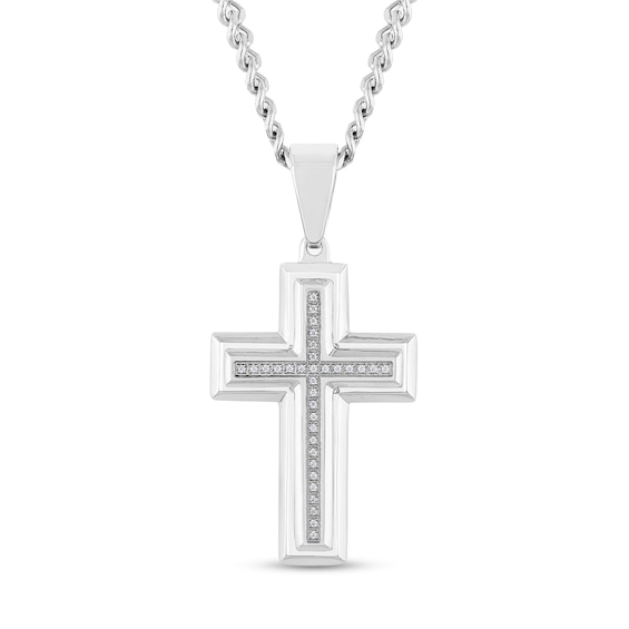 Men's 1/10 CT. T.w. Diamond Cross Pendant in Stainless Steel - 24"