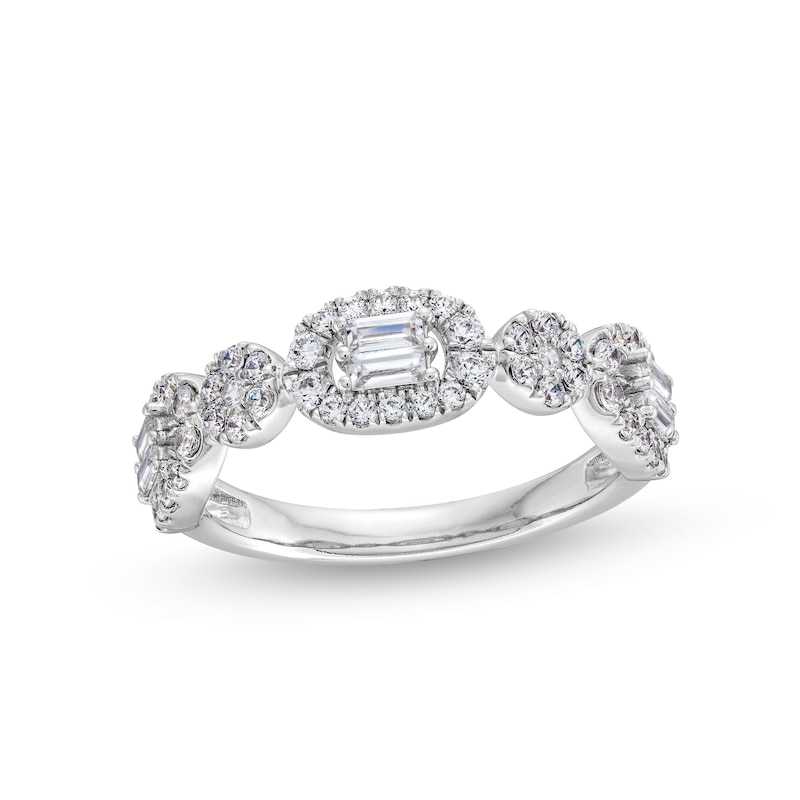 Main Image 1 of 1/2 CT. T.W. Multi-Diamond Sideways Oval Frame Ring in 10K White Gold