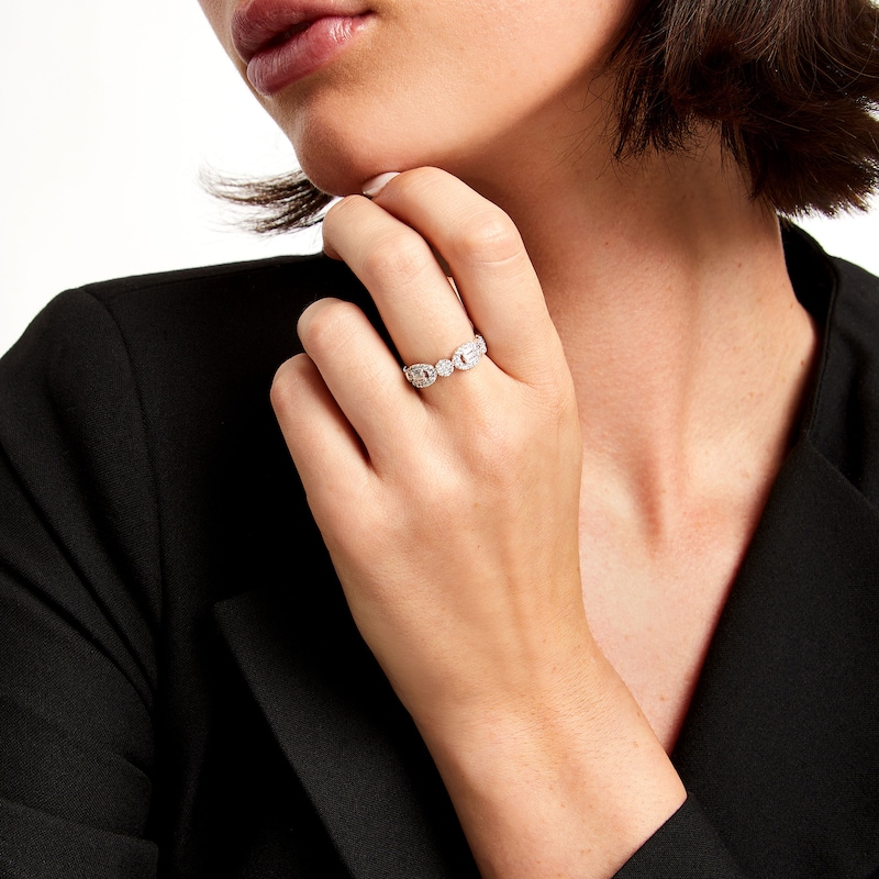 Main Image 2 of 1/2 CT. T.W. Multi-Diamond Sideways Oval Frame Ring in 10K White Gold