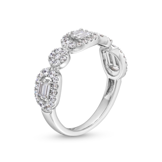 1/2 CT. T.w. Multi-Diamond Sideways Oval Frame Ring in 10K White Gold