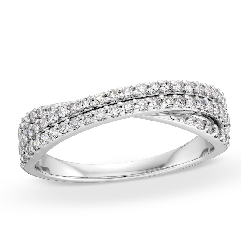 Main Image 1 of 1/3 CT. T.W. Diamond Split Shank Criss-Cross Ring in 10K White Gold