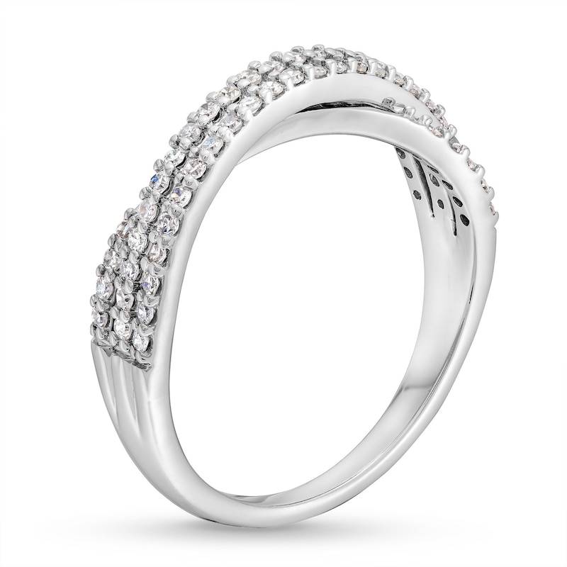 Main Image 3 of 1/3 CT. T.W. Diamond Split Shank Criss-Cross Ring in 10K White Gold