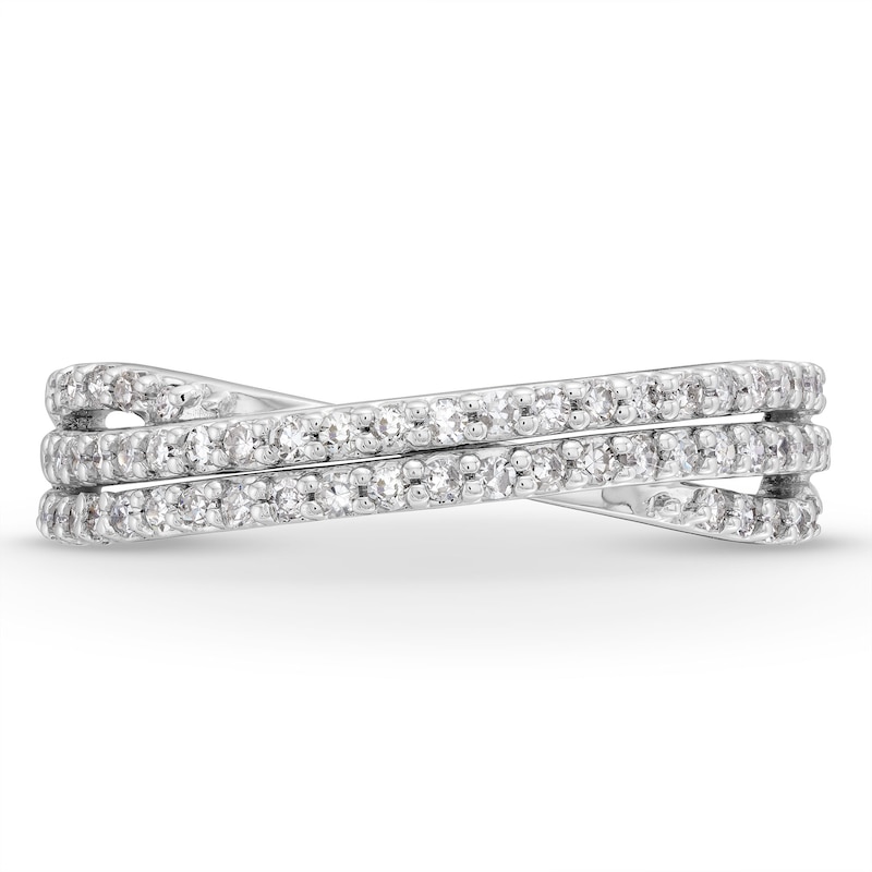 Main Image 4 of 1/3 CT. T.W. Diamond Split Shank Criss-Cross Ring in 10K White Gold