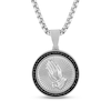 Thumbnail Image 1 of Men's 1/4 CT. T.W. Black Diamond Praying Hands Medallion Pendant in Stainless Steel and Black Ion-Plate - 24"