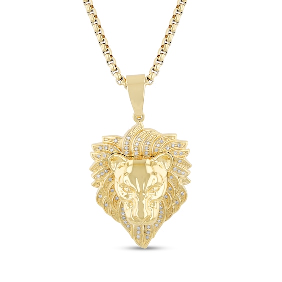 Men's 1/4 CT. T.w. Diamond Lion's Head Pendant in Stainless Steel with Yellow Ion Plate