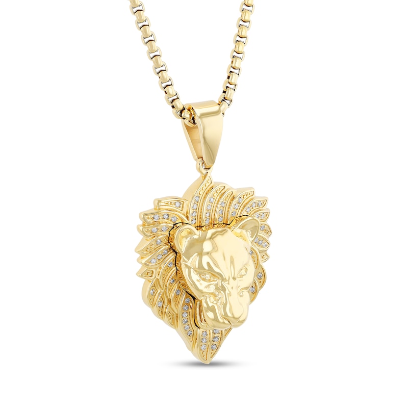 Main Image 2 of Men's 1/4 CT. T.W. Diamond Lion's Head Pendant in Stainless Steel with Yellow Ion Plate