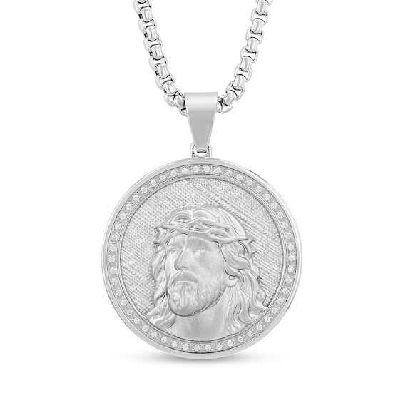 Men's 1/4 CT. T.w. Diamond Jesus Medallion in Stainless Steel