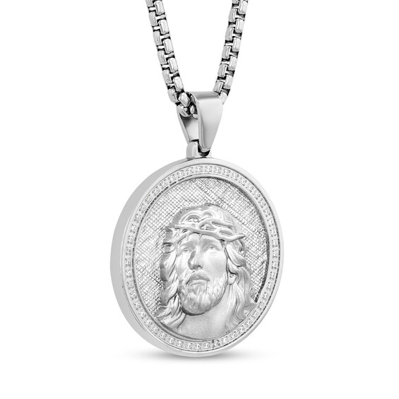 Men's 1/4 CT. T.w. Diamond Jesus Medallion in Stainless Steel