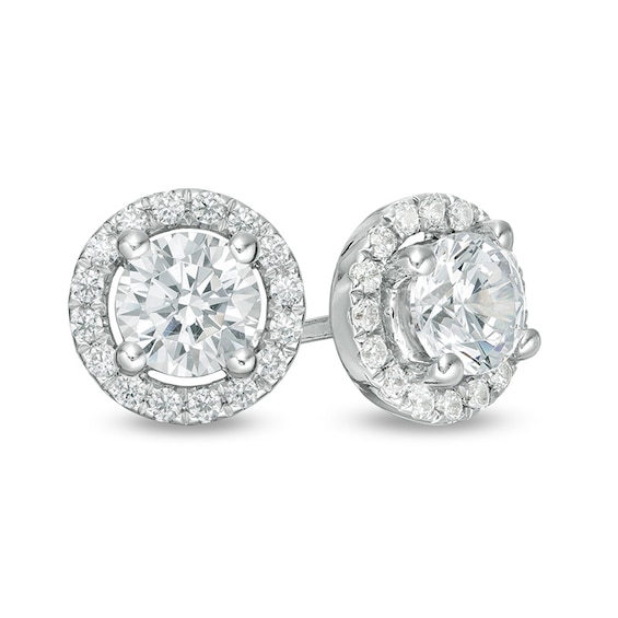 Previously Owned - 1 CT. T.w. Lab-Grown Diamond Frame Stud Earrings in 14K White Gold (F/Si2)