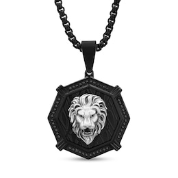 Men's 1/4 CT. T.W. Black Diamond Octagon Frame Lion Medallion Pendant in Stainless Steel and Black Ion-Plate - 24"