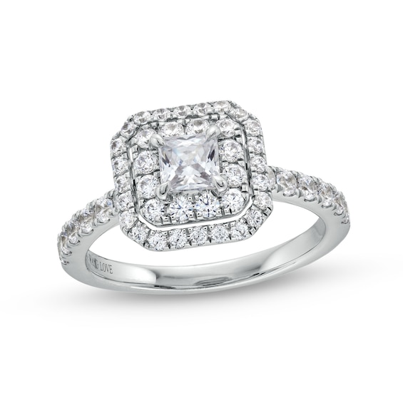 Vera Wang Love Collection 1-1/5 CT. T.w. Princess-Cut Diamond Cushion Frame Engagement Ring in 14K White Gold (I/Si2)