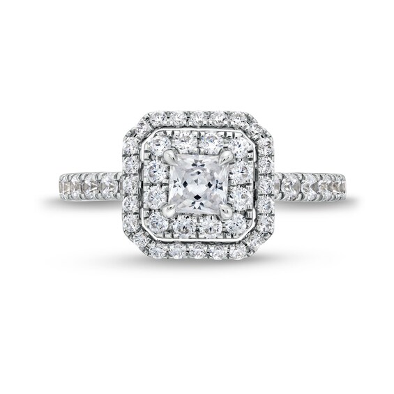 Vera Wang Love Collection 1-1/5 CT. T.w. Princess-Cut Diamond Cushion Frame Engagement Ring in 14K White Gold (I/Si2)