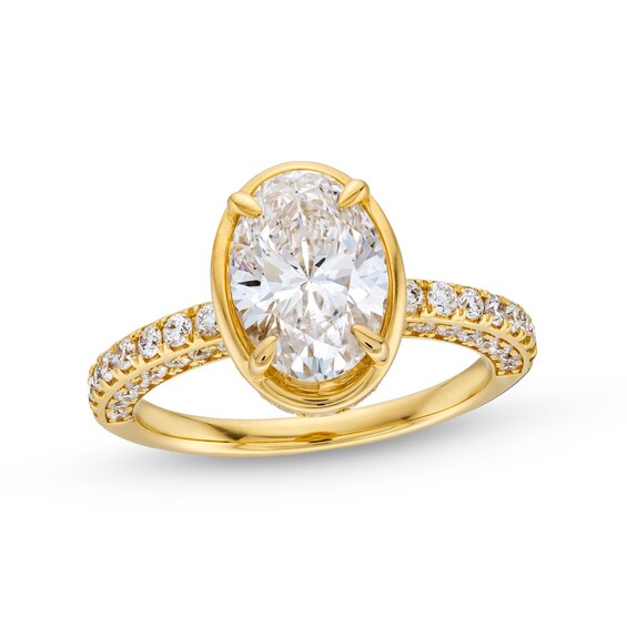 True Lab-Grown Diamonds by Vera Wang Love 2-3/4 CT. T.w. Oval Diamond Bezel Frame Engagement Ring in 14K Gold (F/Vs2)