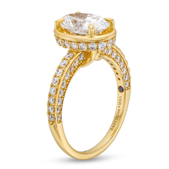 True Lab-Grown Diamonds by Vera Wang Love 2-3/4 CT. T.w. Oval Diamond Bezel Frame Engagement Ring in 14K Gold (F/Vs2)