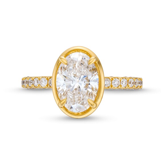 True Lab-Grown Diamonds by Vera Wang Love 2-3/4 CT. T.w. Oval Diamond Bezel Frame Engagement Ring in 14K Gold (F/Vs2)