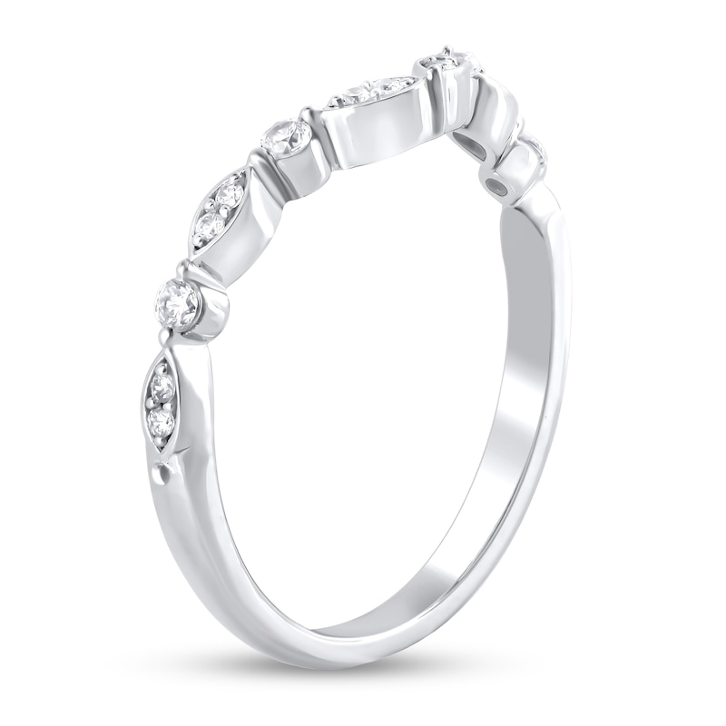 Main Image 2 of 1/6 CT. T.W. Diamond Alternating Round and Marquise Frame Contour Band in 10K White Gold