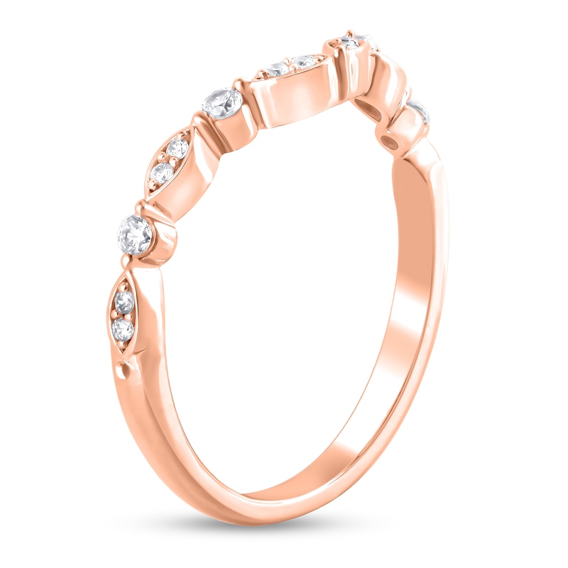 Main Image 2 of 1/6 CT. T.W. Diamond Alternating Round and Marquise Frame Contour Band in 10K Rose Gold