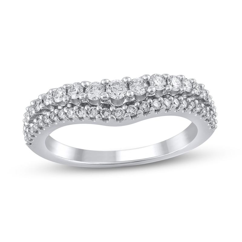Main Image 1 of 5/8 CT. T.W. Diamond Graduating Double Row Contour Band in 14K White Gold