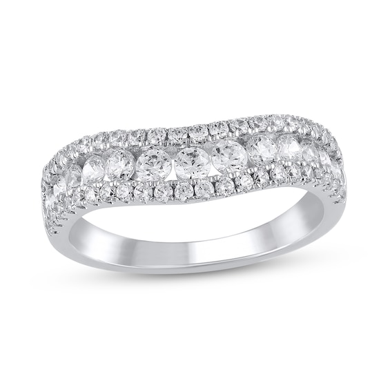 1 CT. T.w. Diamond Edge Vintage-Style Contour Band in 14K White Gold