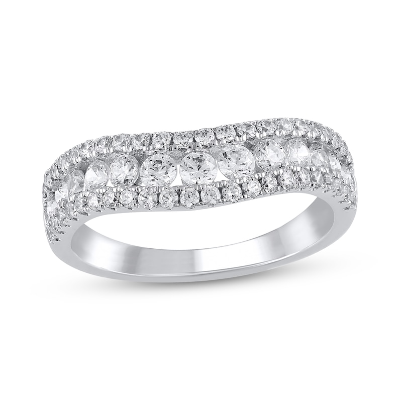 Main Image 1 of 1 CT. T.W. Diamond Edge Vintage-Style Contour Band in 14K White Gold