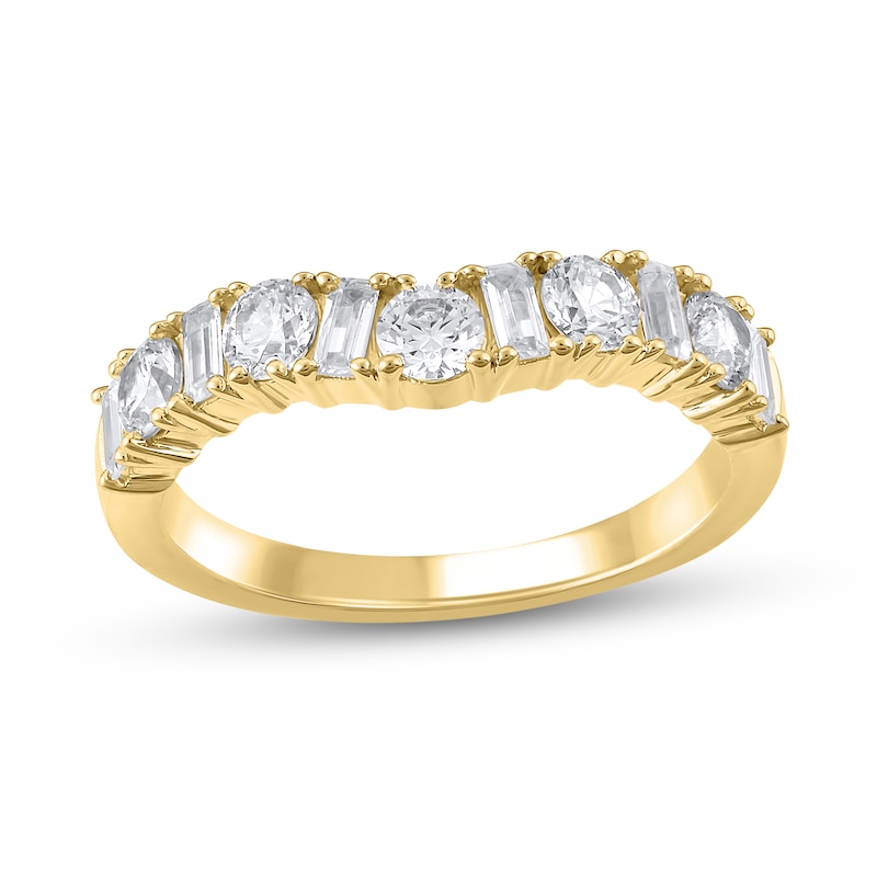 Main Image 1 of Alternating 1 CT. T.W. Round and Baguette-Cut Diamond Contour Band in 14K Gold
