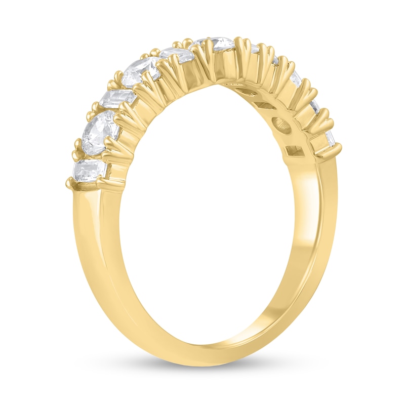Main Image 2 of Alternating 1 CT. T.W. Round and Baguette-Cut Diamond Contour Band in 14K Gold