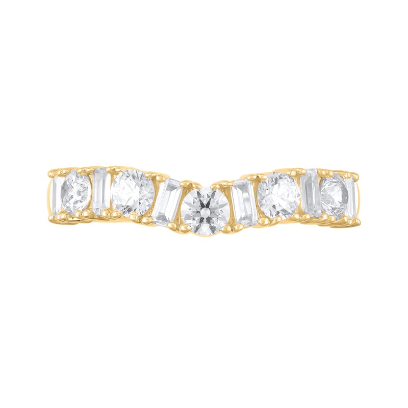 Main Image 3 of Alternating 1 CT. T.W. Round and Baguette-Cut Diamond Contour Band in 14K Gold