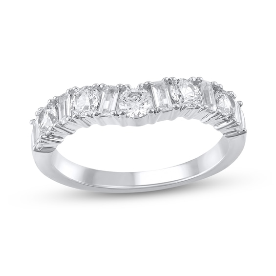 Alternating 1 CT. T.w. Round and Baguette-Cut Diamond Contour Band in 14K Gold