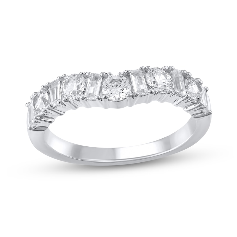 Main Image 1 of Alternating 1 CT. T.W. Round and Baguette-Cut Diamond Contour Band in 14K White Gold