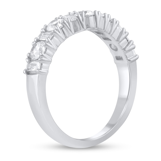 Alternating 1 CT. T.w. Round and Baguette-Cut Diamond Contour Band in 14K Gold