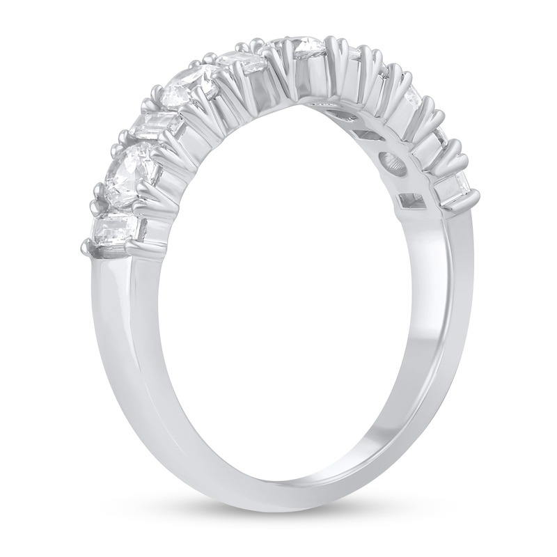 Main Image 2 of Alternating 1 CT. T.W. Round and Baguette-Cut Diamond Contour Band in 14K White Gold