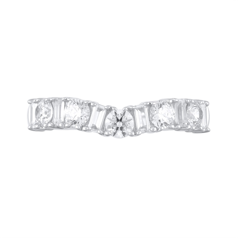 Main Image 3 of Alternating 1 CT. T.W. Round and Baguette-Cut Diamond Contour Band in 14K White Gold