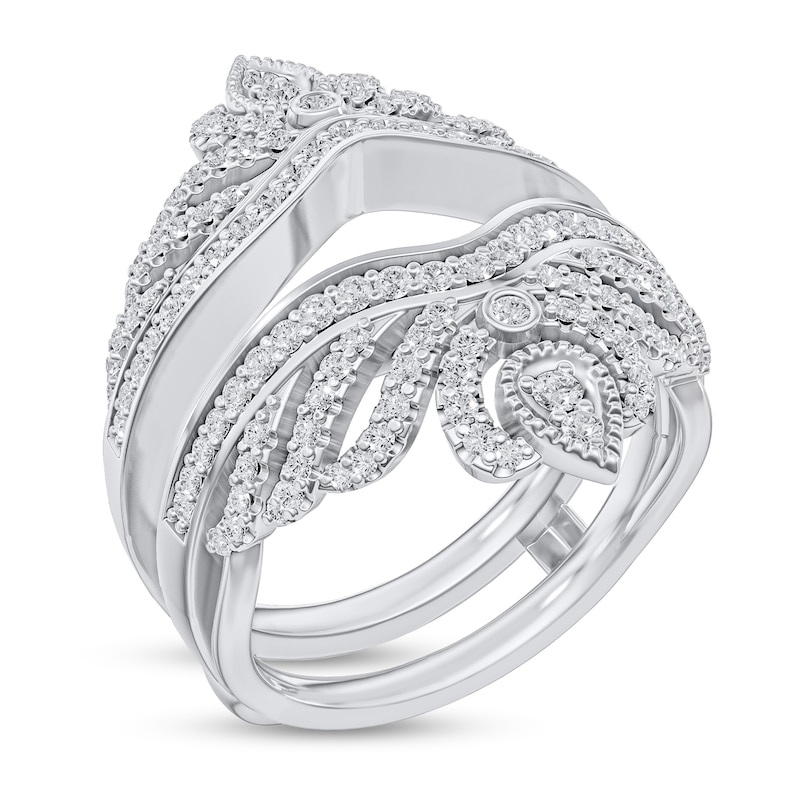 Main Image 2 of 3/4 CT. T.W. Diamond Crown Vintage-Style Guard in 14K White Gold