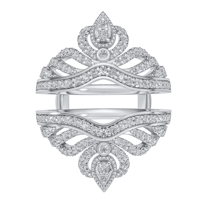 Main Image 3 of 3/4 CT. T.W. Diamond Crown Vintage-Style Guard in 14K White Gold