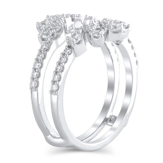 3/4 CT. T.w. Diamond Open Flower Frame Guard in 14K White Gold