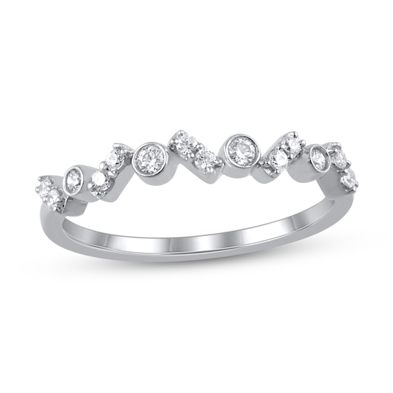 1/5 CT. T.w. Diamond Bezel-Set Zig-Zag Duos Band in 10K White Gold