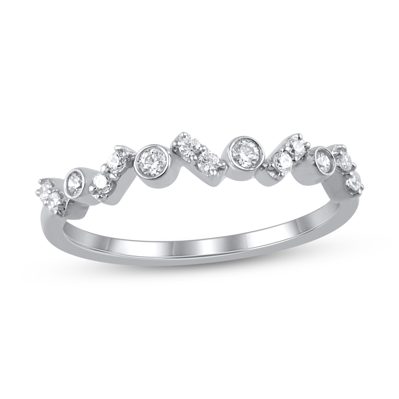 Main Image 1 of 1/5 CT. T.W. Diamond Bezel-Set Zig-Zag Duos Band in 10K White Gold
