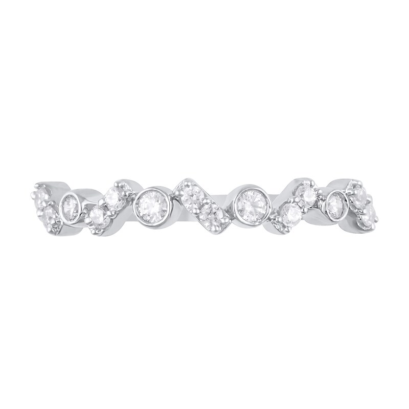 Main Image 3 of 1/5 CT. T.W. Diamond Bezel-Set Zig-Zag Duos Band in 10K White Gold