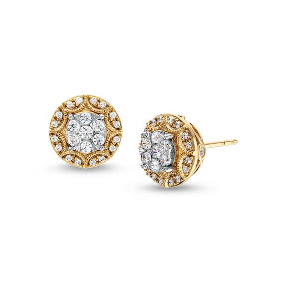 1/2 CT. T.w. Multi-Diamond Frame Vintage-Style Stud Earrings in 10K Gold