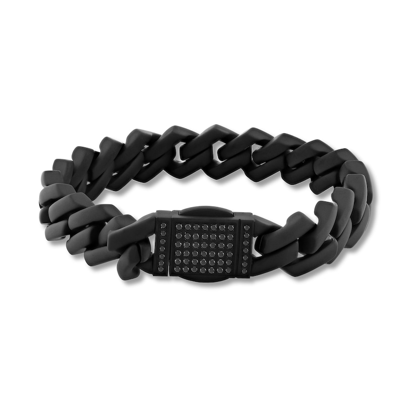 Main Image 1 of Men's 1/2 CT. T.W. Black Diamond Squared Curb Chain Link Bracelet in Stainless Steel with Black Ion-Plate - 8.5"