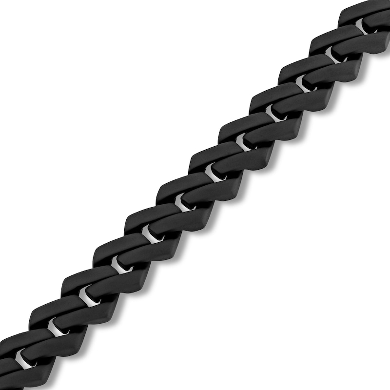 Main Image 2 of Men's 1/2 CT. T.W. Black Diamond Squared Curb Chain Link Bracelet in Stainless Steel with Black Ion-Plate - 8.5"