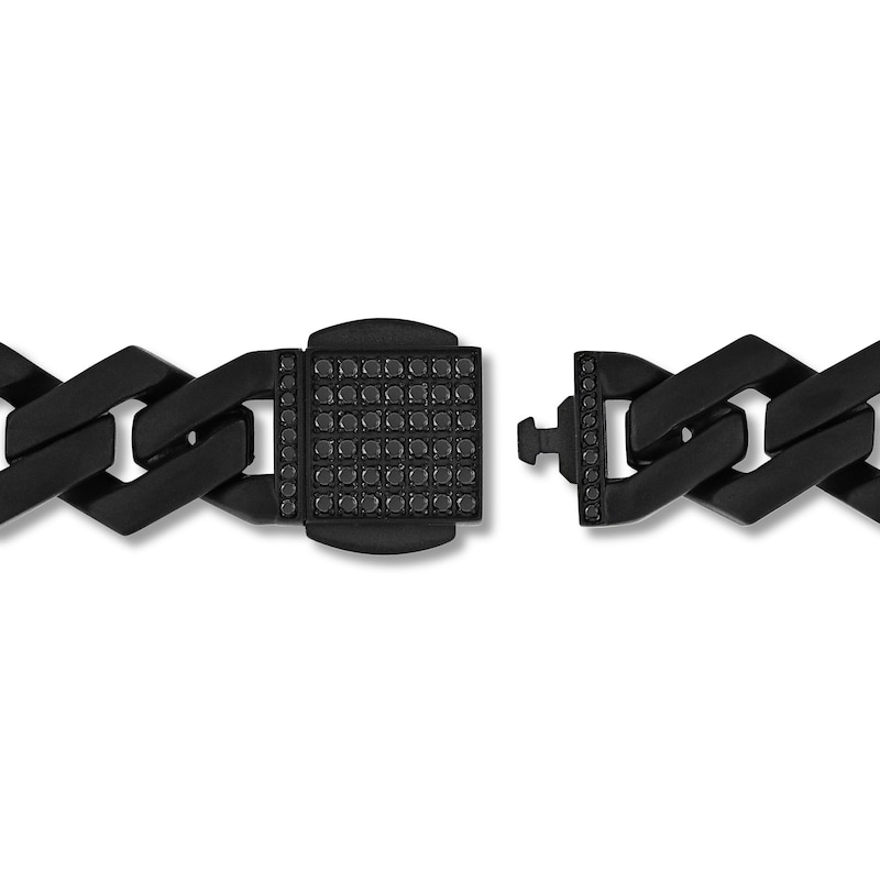 Main Image 3 of Men's 1/2 CT. T.W. Black Diamond Squared Curb Chain Link Bracelet in Stainless Steel with Black Ion-Plate - 8.5"