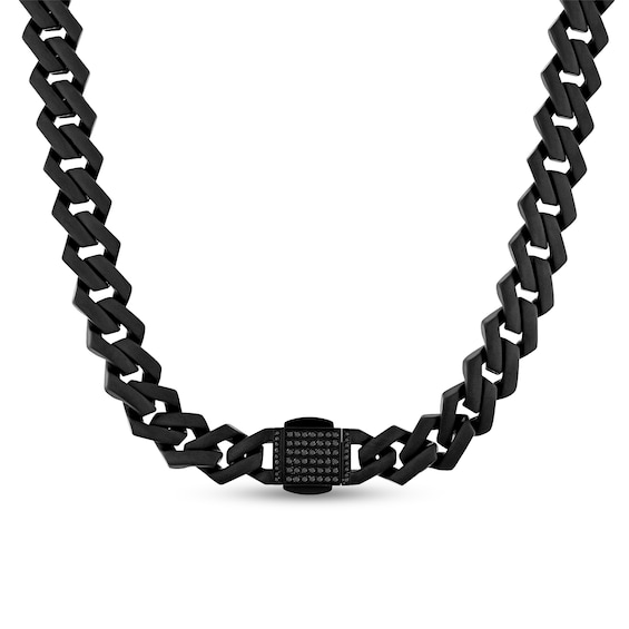 Men's 1/2 CT. T.w. Black Diamond Squared Curb Chain Link Necklace in Stainless Steel with Black Ion-Plate - 20"