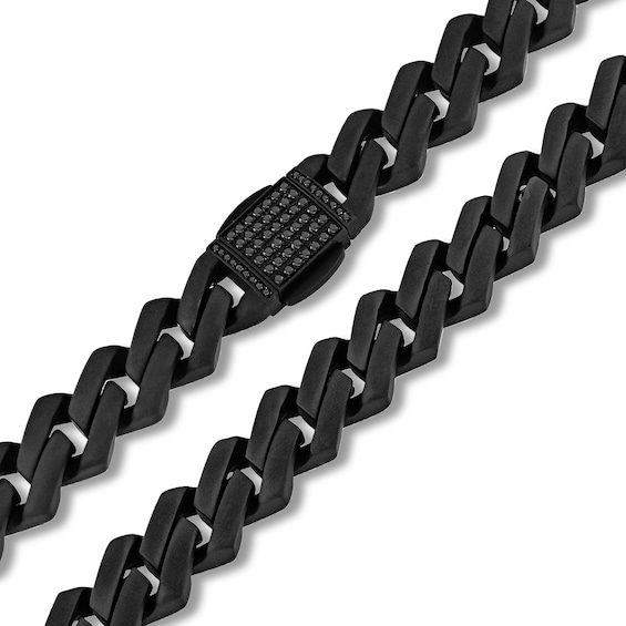 Men's 1/2 CT. T.w. Black Diamond Squared Curb Chain Link Necklace in Stainless Steel with Black Ion-Plate - 20"