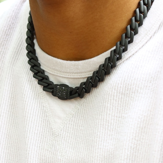 Men's 1/2 CT. T.w. Black Diamond Squared Curb Chain Link Necklace in Stainless Steel with Black Ion-Plate - 20"