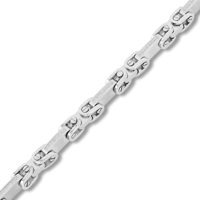 Main Image 2 of Men's 1/4 CT. T.W. Diamond Stirrup Link Bracelet in Stainless Steel - 8.5"