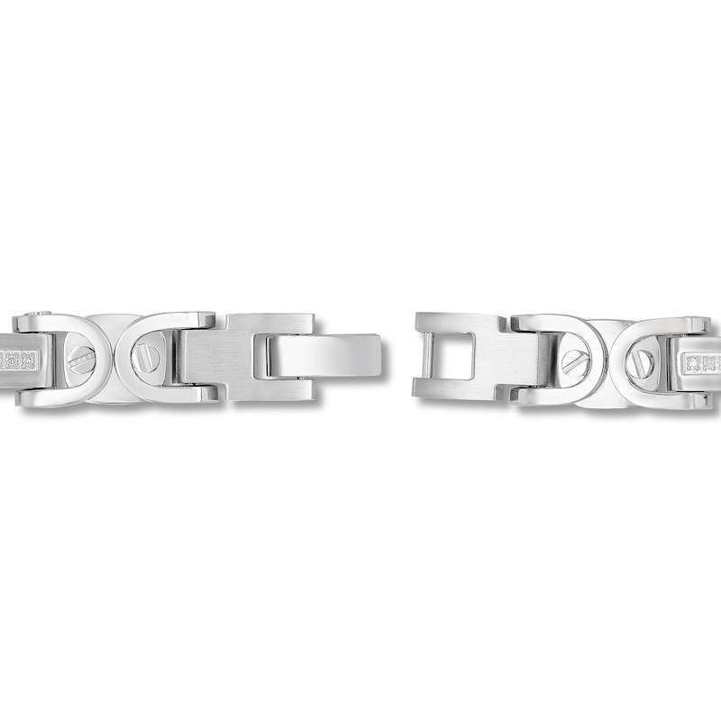 Main Image 3 of Men's 1/4 CT. T.W. Diamond Stirrup Link Bracelet in Stainless Steel - 8.5"